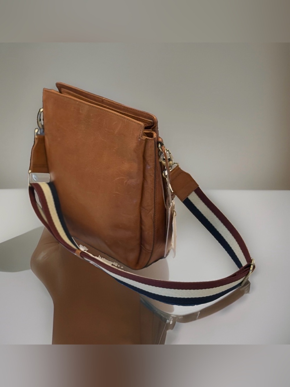 NWT Genuine Leather Cognac Crossbody Messenger Bag